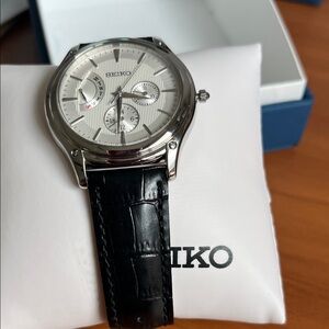 Seiko Silver Dial with Black Strap Watch